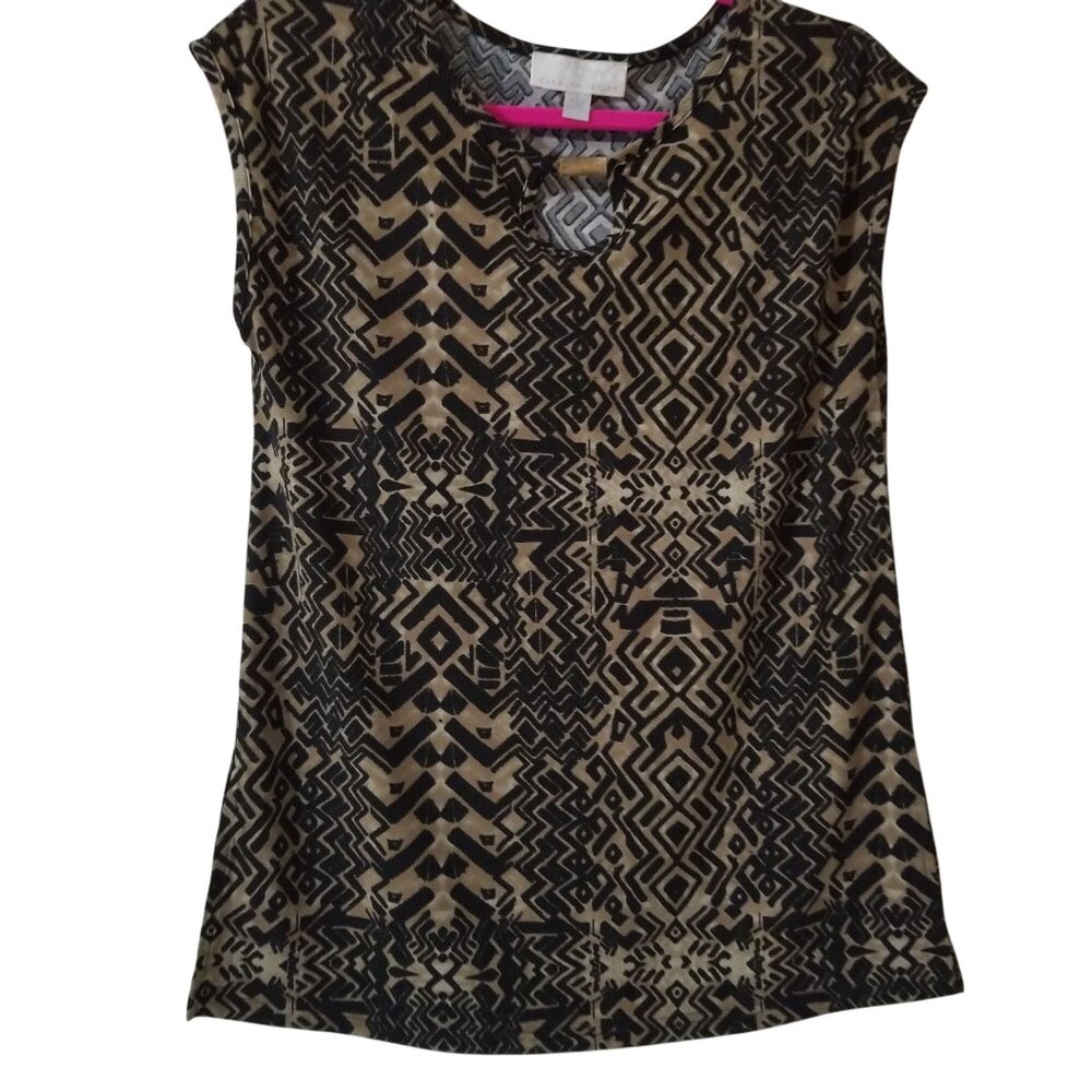 Carolyn Taylor Womens Sleeveless Geometric Print Top Size S Black/Beige Polyeste